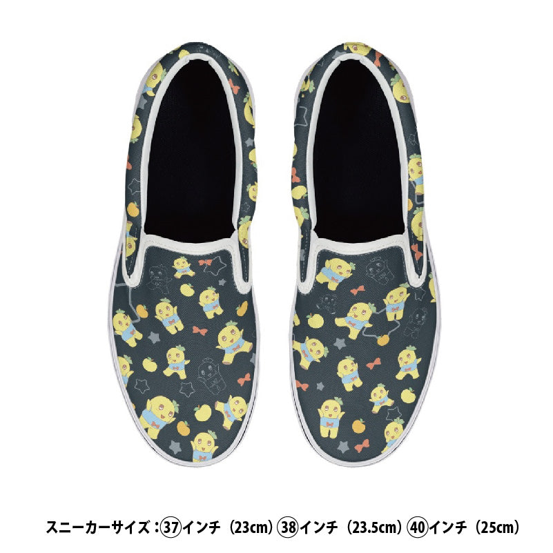 FL ふなっしースリッポンスニーカー黒総柄