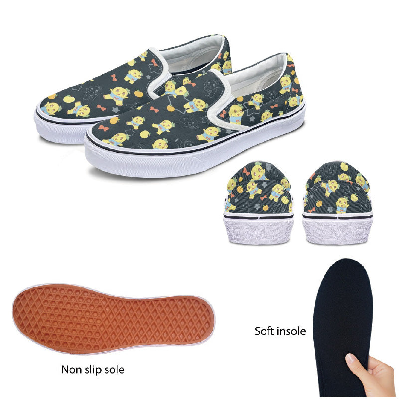 FL ふなっしースリッポンスニーカー黒総柄